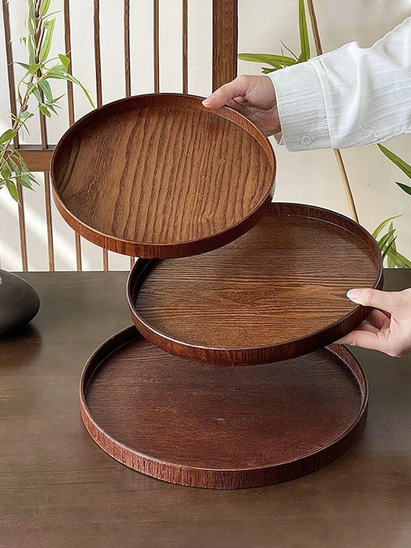 Coffee Tea Uses - 1pc/3pcs Natural Wooden Serving Tray, Round