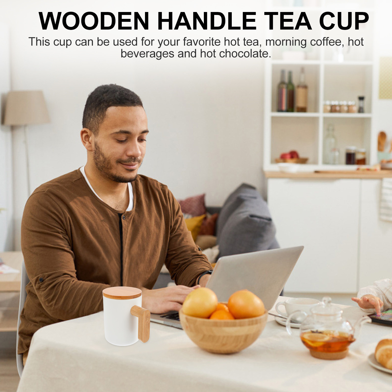 Coffee Tea Gardens - Ceramic Mug with Natural Wooden Handle
