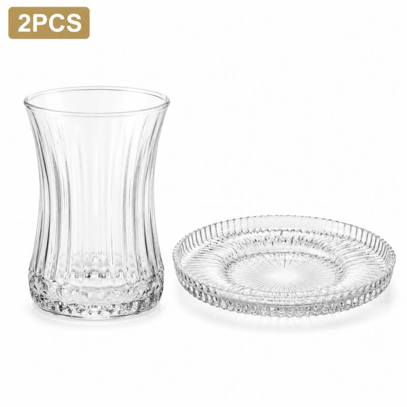 Coffee Tea Uses - 2-Piece Vintage Vertical Striped Glass Cup