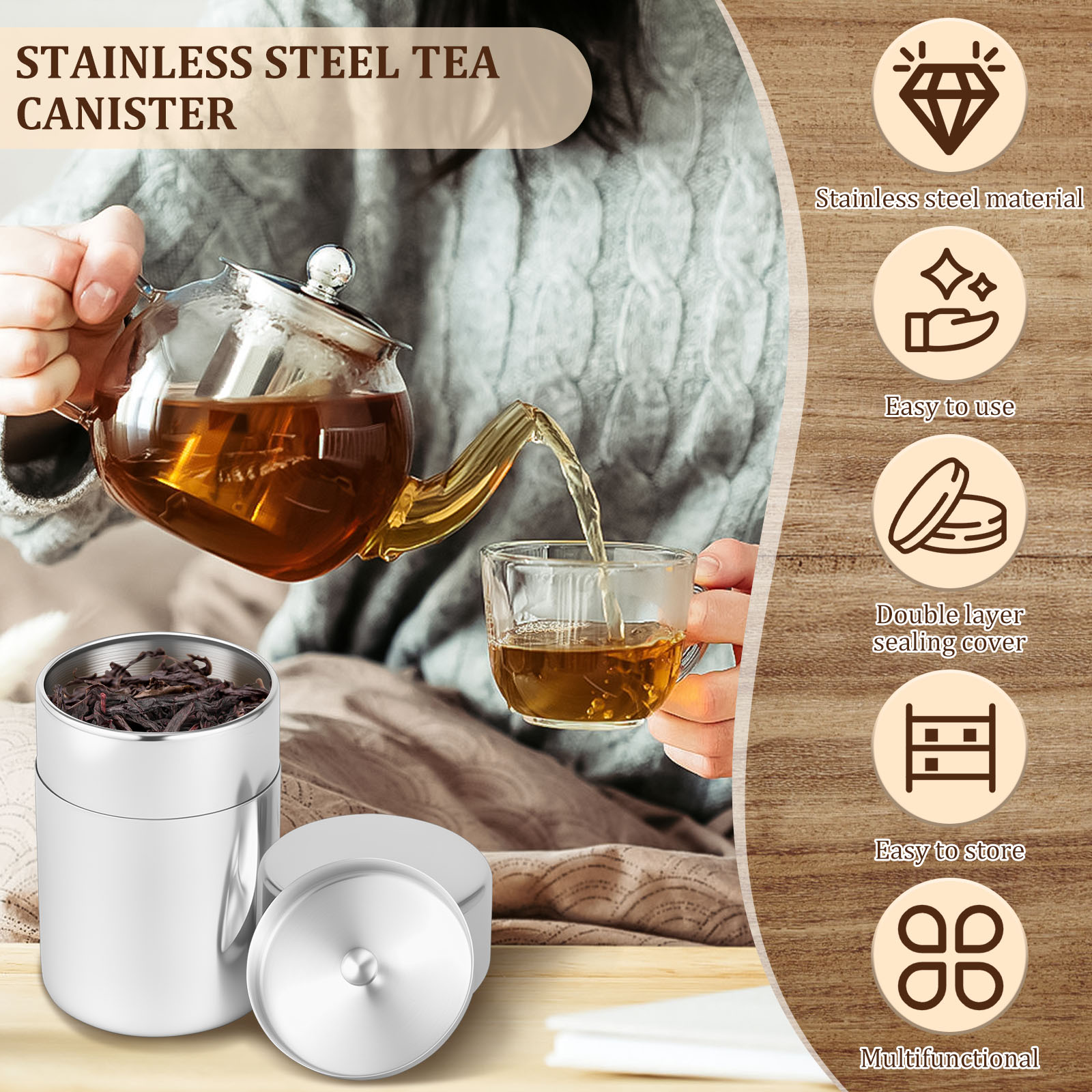 Stainless Steel Tea Leaf Tins  - огляд і ціна Coffee Tea Bean Leaf