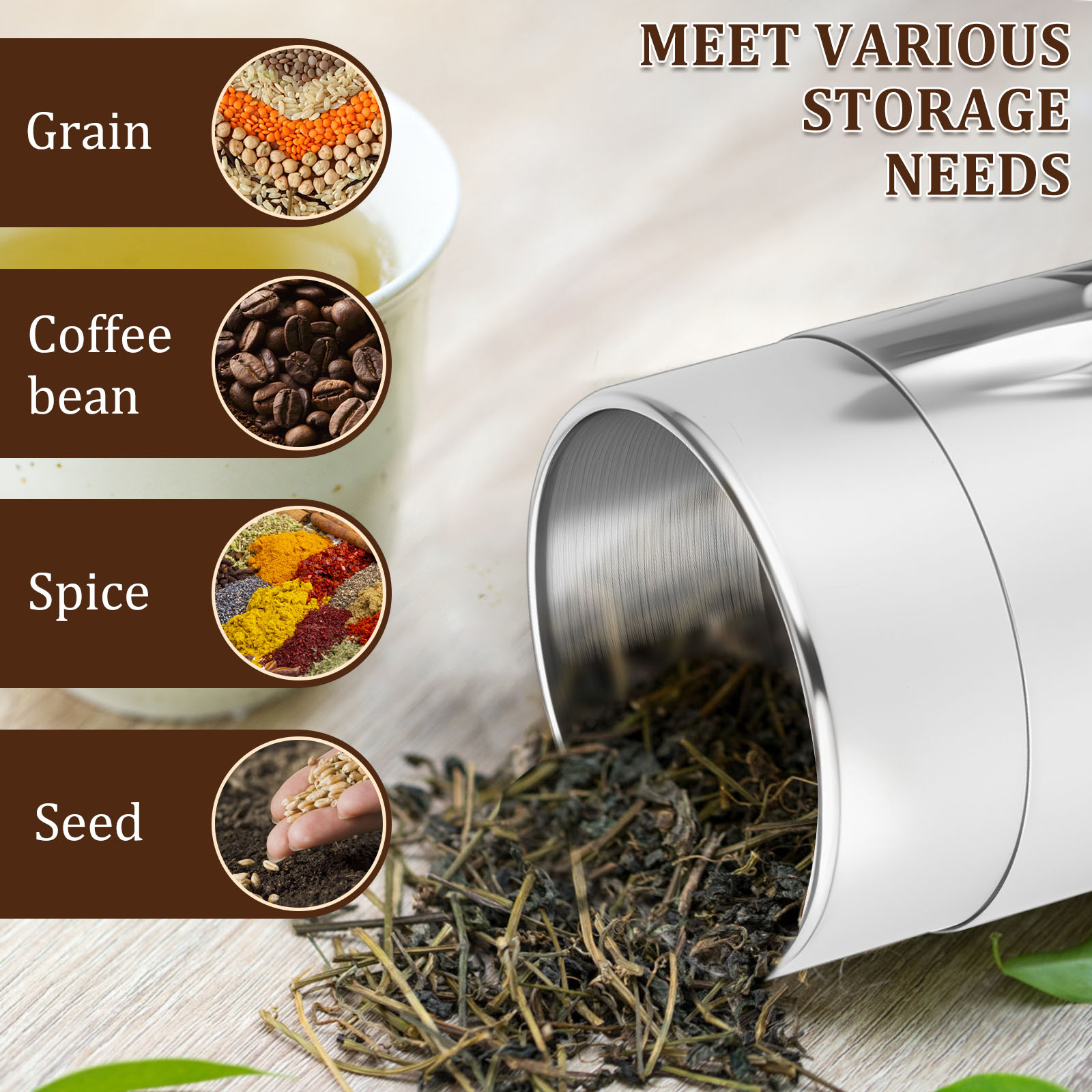 Stainless Steel Tea Leaf Tins  - огляд і ціна Coffee Tea Bean Leaf
